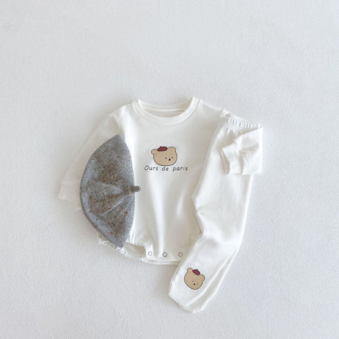 Spring and autumn bear head printed long sleeve ha coat and printed leggings